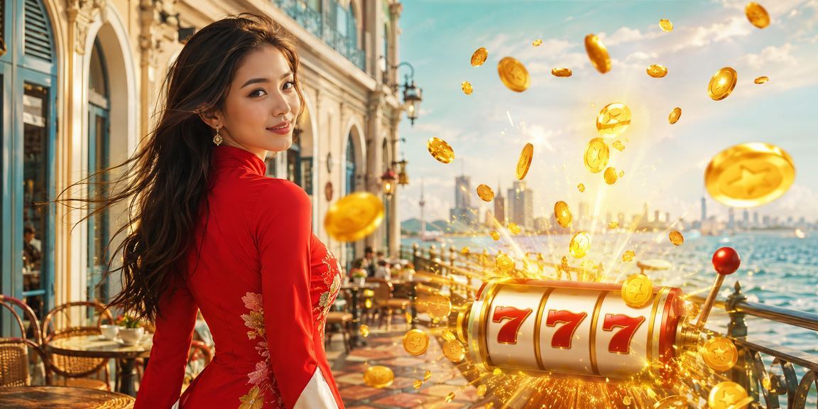 Người dùng TP.HCM chơi slot game mặc áo dài tại quán cà phê hiện đại